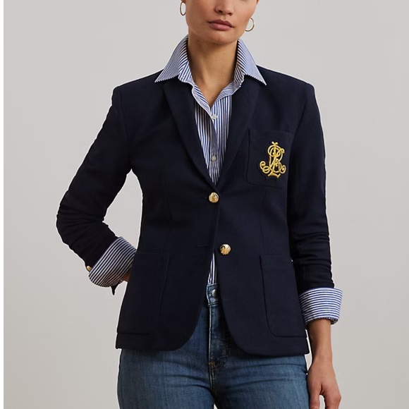 Lauren Ralph Lauren Bullion Jacquard Blazer Women’s Navy Size XL - Picture 1 of 15